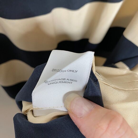 Joie 100% Silk Scoop Neck Black Tan Stripe Sleeveless Sheath Mini Tank Dress S - Picture 6 of 10